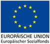 Logo mit EU-Flagge. Die Flagge hat einen blauen Hintergund und in der Mitte 12 gelben Sternen in einem Kreis angeordnet. Darunter Steht: Europäische Union. Europäischer Sozialfonds.